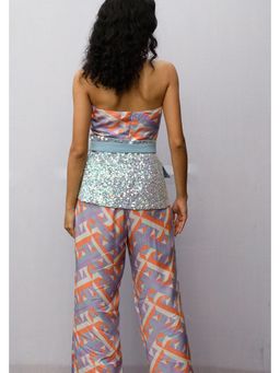 Nirmooha - Purple Geometric Print Tube Drape Jumpsuit