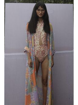 Nirmooha - Purple Geo Printed Shrug Style Jacket