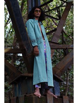 Nirmooha - Blue Denim Stitch Detailing Trench Jacket