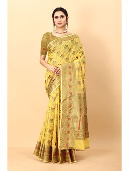 Yavira Silk - Yellow Ethnic Wear Silk Blended Chanderi Traditional Saree with Unstitched Blouse