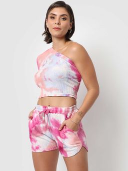 PINACOLADA - Womens Pink Tie-dye Cropped Co-ords (Set of 2)