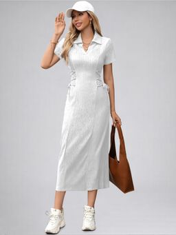 Twenty Dresses by Nykaa Fashion - Womens White Solid Color Midi Western Party Dress for Women