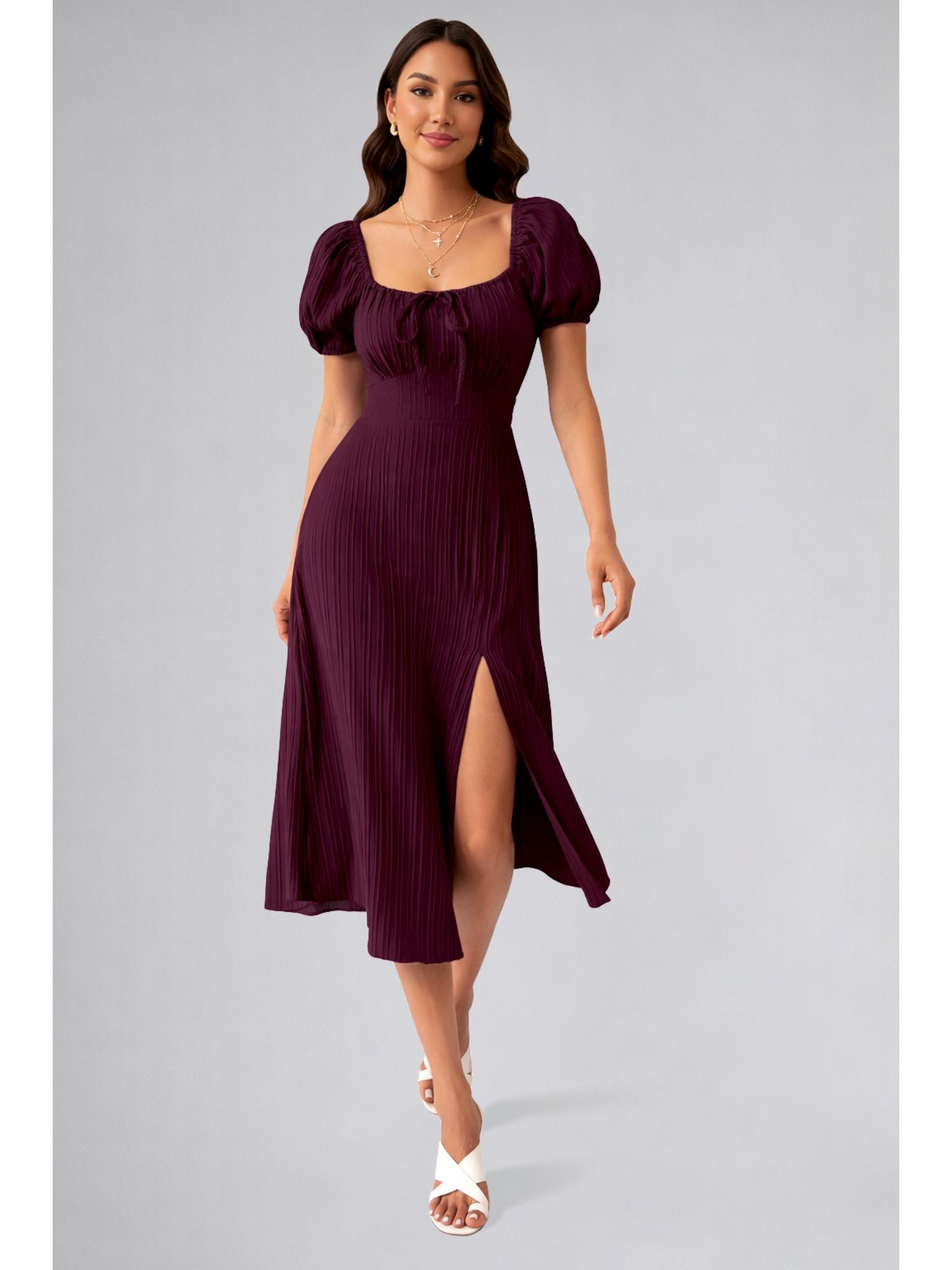 Womens Magenta Tie Front Split Thigh Milkmaid Maxi Dress-image-20