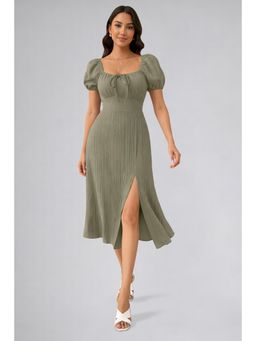 Twenty Dresses by Nykaa Fashion - Womens Olive Green Tie Front Split Thigh Milkmaid Midi Dress