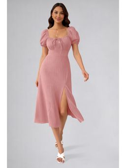 Twenty Dresses by Nykaa Fashion - Womens Pink Tie Front Split Thigh Milkmaid Midi Dress