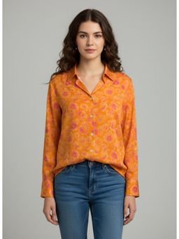 Twenty Dresses by Nykaa Fashion - Orange Poly Crepe Floral Printed Shirt