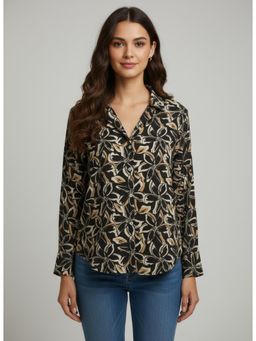 Twenty Dresses by Nykaa Fashion - Black & Brown Poly Crepe Floral Printed Shirt