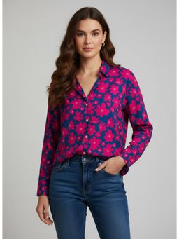 Twenty Dresses by Nykaa Fashion - Pink & Blue Poly Crepe Floral Printed Shirt