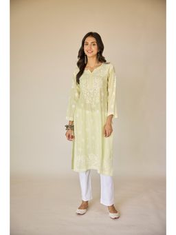 Old Marigold - Raha Lime Yellow Muslin Embroidered Chikankari Kurta
