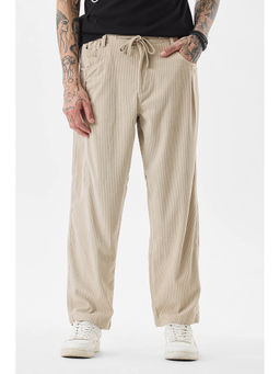 Snitch - Men Beige Self-Design Relaxed Casual Trouser