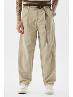 Snitch - Men Beige Solid Relaxed Casual Trouser