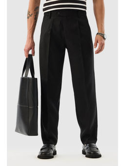 Snitch - Men Black Textured Regular Formal Trouser