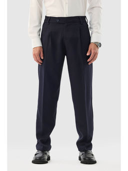 Snitch - Men Navy Blue Textured Regular Formal Trouser