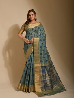 Odette - Blue Art Silk Designer Saree with Unstitched Blouse