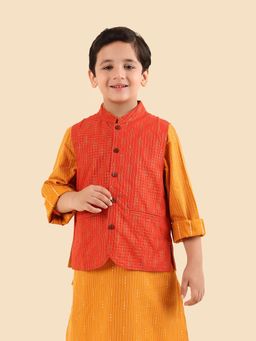 Fabindia - Boys Orange Checks Nehru Jacket