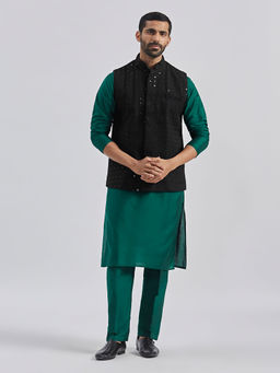 Vastramay - Men'S Green Viscose Kurta and Pyjama with Jacket (Set of 3)
