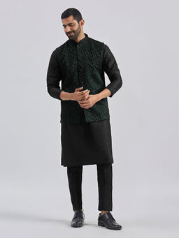 Vastramay - Men'S Green Silk Blend Kurta and Pyjama with Jacket (Set of 3)