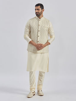 Vastramay - Men'S Off White Kurta and Pyjama with Jacket (Set of 3)