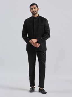 Vastramay - Men'S Black Silk Blend Jodhpuri & Pyjama (Set of 2)