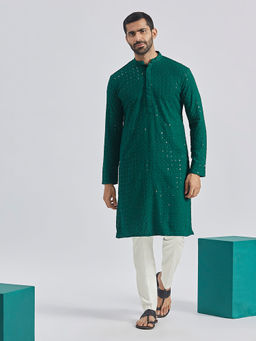 Vastramay - Men'S Green Rayon Cotton Kurta and Pyjama (Set of 2)