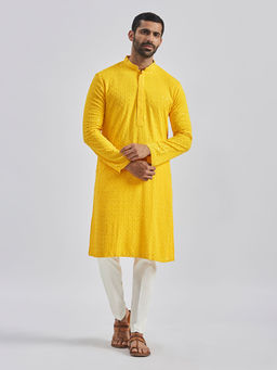 Vastramay - Men'S Yellow Rayon Cotton Kurta and Pyjama (Set of 2)