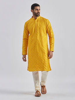 Vastramay - Men'S Yellow Silk Blend Kurta and Pyjama (Set of 2)