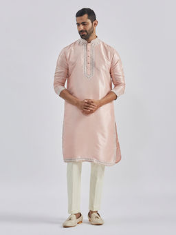 Vastramay - Men'S Pink Silk Blend Kurta and Pyjama (Set of 2)