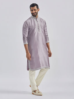 Vastramay - Men'S Purple Silk Blend Kurta and Pyjama (Set of 2)