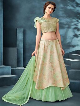 Odette - Beige Fancy Jacquard Designer Semi Stitched Lehenga with Unstitched Blouse (Set of 3)