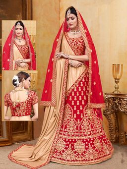 Odette - Red Velvet Designer Semi Stitched Lehenga (Set of 3)