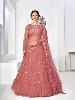 Odette - Pretty Dusty Pink Net Semi Stitched Lehenga with Unstitched Blouse (Set of 3)