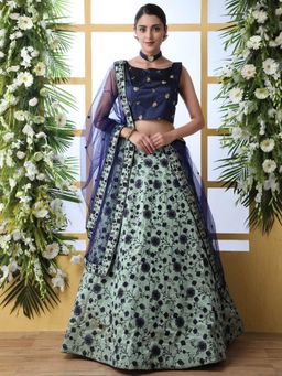 Odette - Navy Blue Sequins Art Silk Semi Stitched Lehenga with Unstitched Blouse (Set of 3)