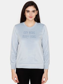 Zivame - Velour Knit Poly Lounge Top - Niagara Mist - Blue