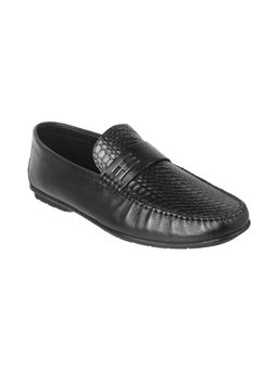 Mochi - Mens Black Driving Shoes Mochi Textured Black Loafers & Moccasins