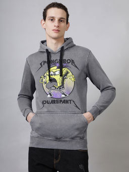 Free Authority - Grey Graphic Printed Regular Fit Hoodie