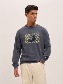 The Bear House - Mens Cotton Grey Graphic Print Sweatshirt