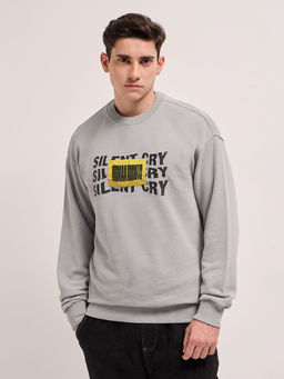The Bear House - Mens Cotton Grey Crew Neck Graphic Print Sweatshirt