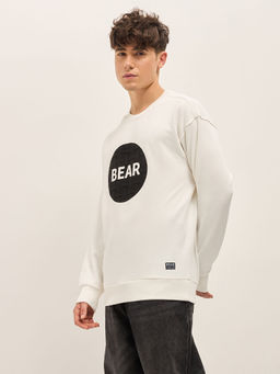 The Bear House - Mens White Self Design Crew Neck Sweatshirt