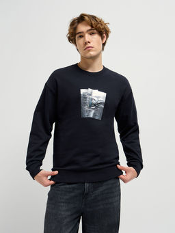 The Bear House - Mens Navy Blue Graphic Crew Neck Sweatshirt
