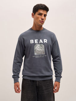 The Bear House - Mens Cotton Grey Graphic Print Full Sleeves Sweatshirt