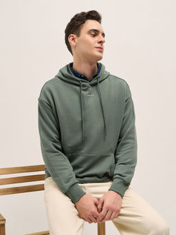The Bear House - Mens Green Cotton Solid Hoodie