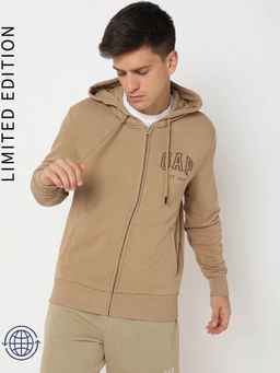 GAP - Mens Embroidered Logo Full Sleeve Hoodie Beige