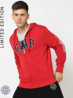 GAP - Mens Embroidered Logo Full Sleeve Hoodie Red