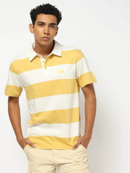 GAP - Mens Striped Polo Neck T-Shirt Yellow