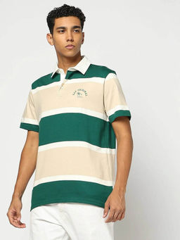 GAP - Mens Striped Polo Neck T-Shirt Green
