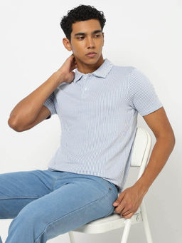 GAP - Mens Striped Polo Neck T-Shirt Blue