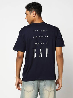 GAP - Mens Typography Crew Neck T-Shirt Navy Blue