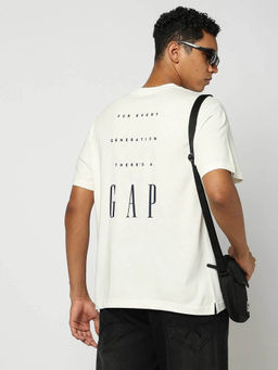 GAP - Mens Typography Crew Neck T-Shirt Off White