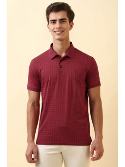 Allen Solly - Men Maroon Print Polo Neck T-Shirt