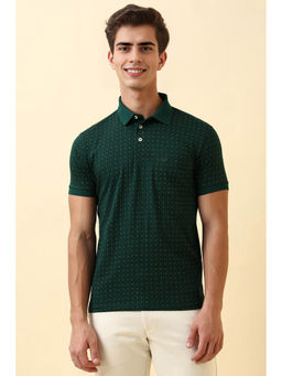 Allen Solly - Men Green Print Polo Neck T-Shirt